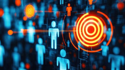 Wall Mural - An abstract representation of crowd icons moving toward a target.