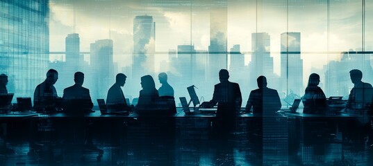 Aufkleber - Busy business people office meeting. Company teamwork job. Generative AI technology.