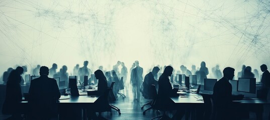 Aufkleber - Busy business people working. Company teamwork job. Generative AI technology.	
