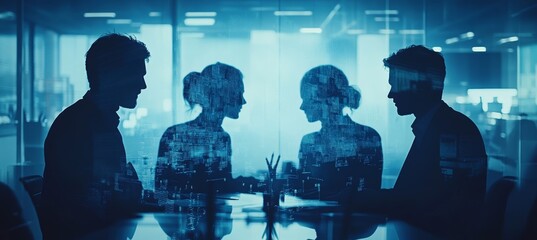 Aufkleber - Business office meeting. Company teamwork job. Generative AI technology.	
