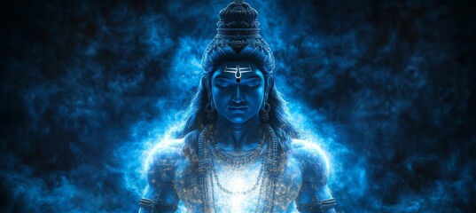 Wall Mural - Lord Shiva with blue aura energy. Hindu religion concept. Generative AI technology.	
