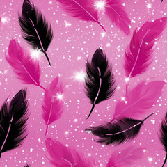 Wall Mural - seamless pink glittery feathers seamless pattern