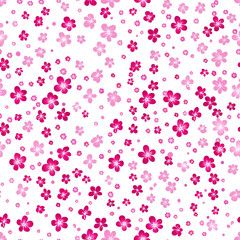 Poster - Tiny Scattered Pink Flowers on White Background