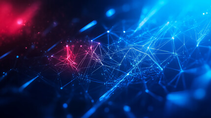 Wall Mural - An abstract futuristic technology design featuring polygonal shapes on a dark blue background, symbolizing digital technology.