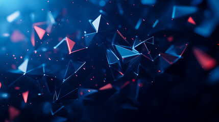 Wall Mural - An abstract futuristic technology design featuring polygonal shapes on a dark blue background, symbolizing digital technology.