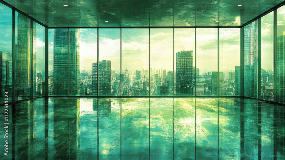 modern office space with large glass windows showcasing city skyline ...