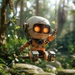 © Abdul - Happy cute robot has fun on a swing in a garden, future of AI development and progress, artificial intelligence human feelings and emotions concept