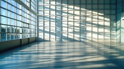 Wall Mural - Window grid shadows casting strong, linear patterns across a smooth surface wall