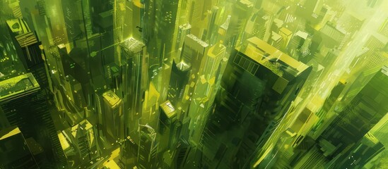 Wall Mural - aerial view of a futuristic green city.