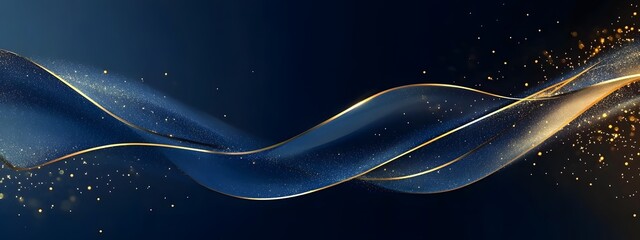 Wall Mural - Blue background with golden decoration on the left and right sides, dark blue color,


