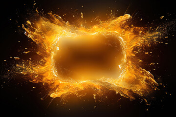 Wall Mural - dynamic glitter dust explosion with a golden powder blast and ornate frame