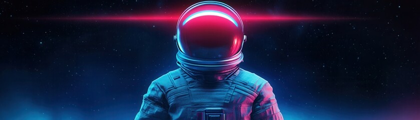 Wall Mural - a futuristic astronaut in a glowing helmet stands against a cosmic backdrop, evoking a sense of expl