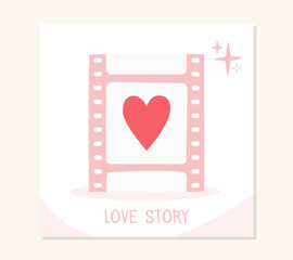 Wall Mural - Hand drawn card with the film with heart, love story concept, vector eps10 illustration