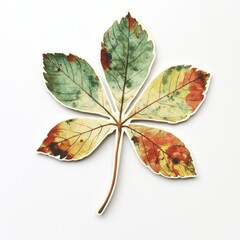 Wall Mural - Vintage scrapbook style collage paper sticker cutout of a chestnut leaf on white background.