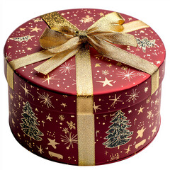 Sticker - A round gift box in red with golden star and