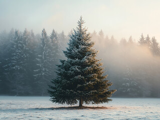 Wall Mural - A simple Christmas tree standing on a frost-c