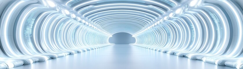 Wall Mural - a futuristic, illuminated tunnel features smooth, curved walls and a bright, clean ambiance, suggest