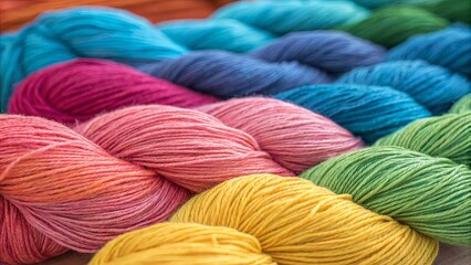 Poster - A bunch of colorful yarn is displayed in a row