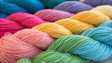 Poster - A bunch of colorful yarn is displayed in a row