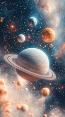 Wall Mural - Artist's view of our solar system. Colorful planets, some with swirling gas, dance among a starry backdrop