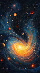 Wall Mural - Artist's view of our solar system. Colorful planets, some with swirling gas, dance among a starry backdrop