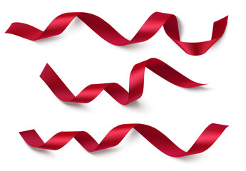 Wall Mural - set of wonderful horizontal decorative christmas or new year red swirl ribbon isolated on white. bea