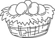 © OneyWhyStudio - Line drawing of a chicken's nest with eggs.