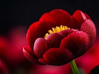 Wall Mural - A red flower with water droplets on it's petals