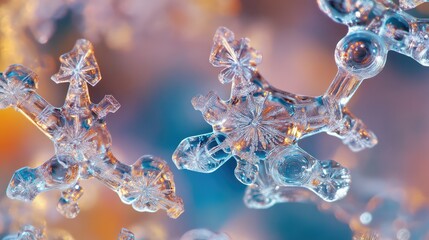 Wall Mural - Highly detailed image of ice molecules under magnification, showing a network of interconnected crystalline form