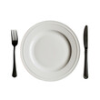 © Perception.TS - A simple white plate is centered between a fork and a knife, creating a classic dining setup.