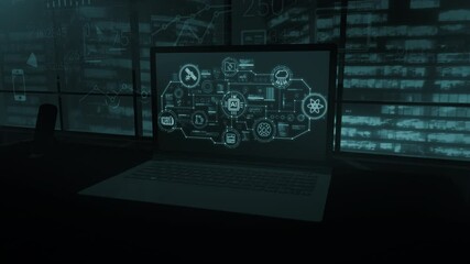 Wall Mural - framework of ai workflow illustrations on an office laptop