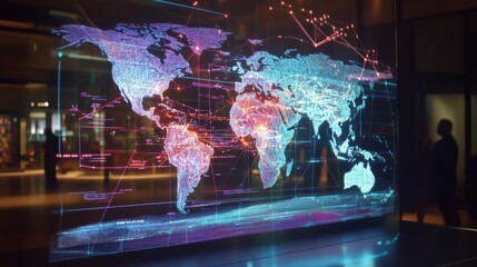 Wall Mural - futuristic world map with digital data and network connections