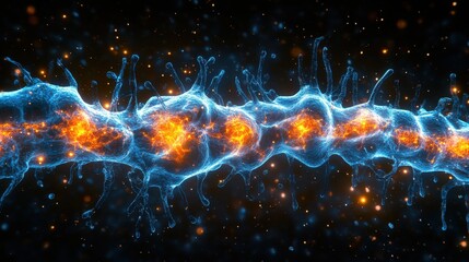 Wall Mural - a long blue line with orange spots. generative ai