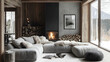 © 3AI studio - Cozy winter living room with fireplace mountain cabin interior design warm atmosphere inviting view comfort and style for relaxation