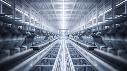 Poster - Streamlined internal supply chain operations industrial warehouse medium shot optimized environment futuristic viewpoint