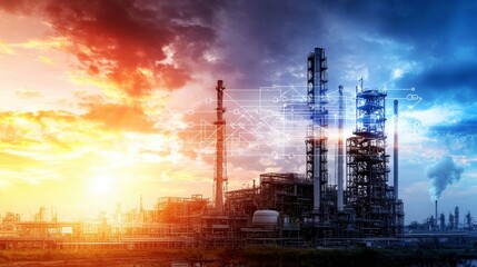 Poster - Oil refinery supply chain management flowchart aerial infographic for process optimization in industrial settings
