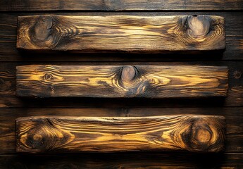 Canvas Print - Three Dark Brown Wooden Planks On Dark Wood Background