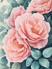 Wall Mural - Pink Roses with Green Leaves