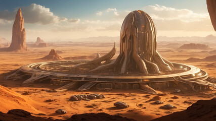 Wall Mural - future mars base or scientific facility. mars colonization concept.