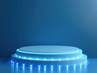 Wall Mural - Glowing Blue Platform for Product Display