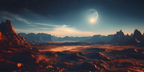 Wall Mural - landscape of an alien planet, view of another planet surface, science fiction background.