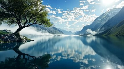 Poster - Serene Mountain Lake Scenery with Reflections