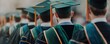 © Cheewynn - A group of graduates in caps and gowns, seen from behind, celebrating their academic achievement at a graduation ceremony.