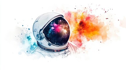 Wall Mural - astronaut helmet reflecting a cosmic nebula