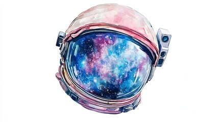 Wall Mural - Astronaut Helmet Reflecting A Cosmic Nebula