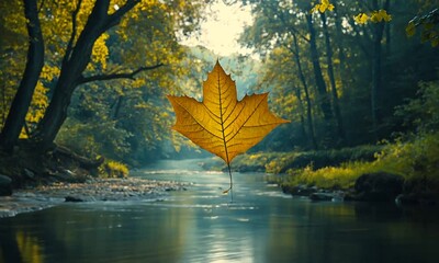 Wall Mural - serene river scene surrounded by lush greenery