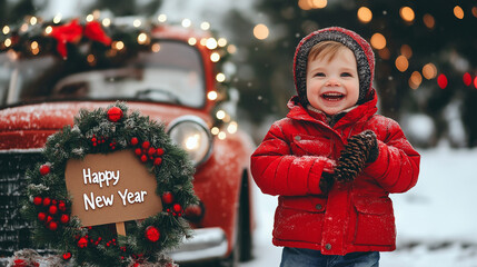 Wall Mural - Joyful Toddler in Winter Wonderland 