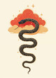 © David Angkawijaya - vector of a black snake on a traditional chinese sacred cloud in red and gold on a beige background