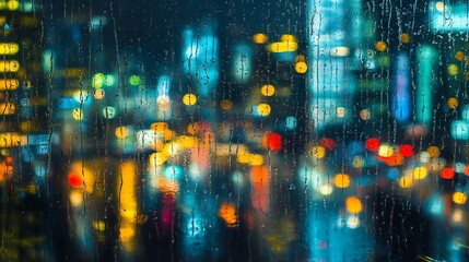 Poster - Night Cityscape with Colorful Blurred Lights Viewed Through a Rainy Window : Generative AI