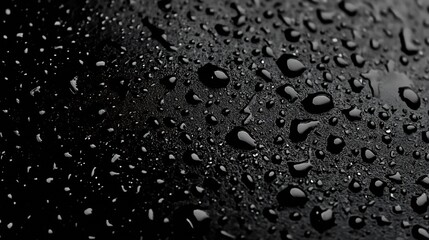 Fototapete - Sleek Black Surface Adorned with Water Droplets in Abstract Photography : Generative AI
